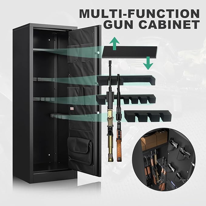 BONANO 10-12 Gun Safe for Rifles and Pistols, Gun Cabinets for Rifles and Shotguns, Quick Home Access Gun Safe, Dual Alarm & Mute Mode and Keypad Lock, Gun Safes with Removable Shelf and Rifle Rack