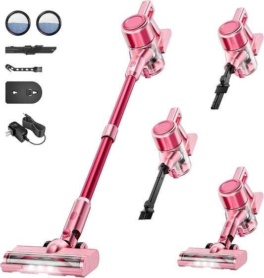 New Cordless Vacuum Cleaner,55Mins/Powerful Vacuum Cleaners for Home,Stick Vacuums with 8 in 1,Touch Screen,LED Headlights, Anti-Tangle,Pet Hair,Pink