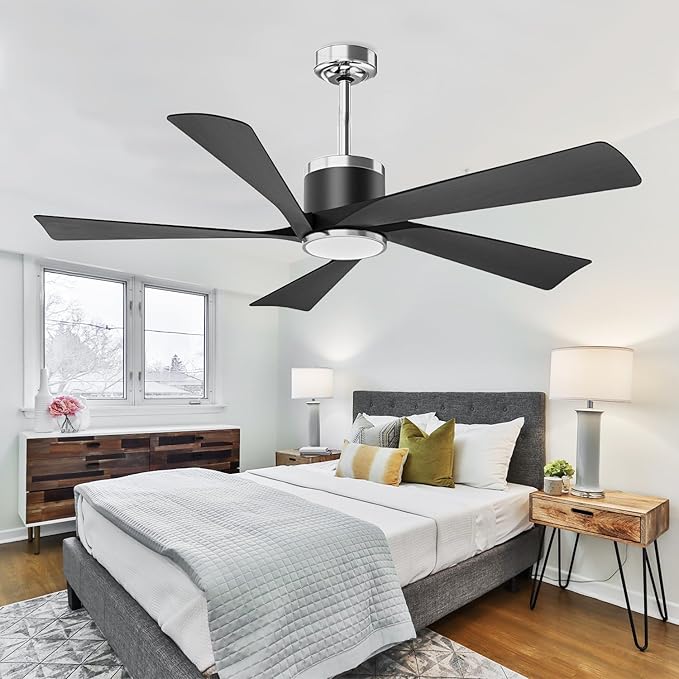 52'' Ceiling Fans with Lights, Modern Ceiling Fan with Remote Control, Indoor Outdoor Ceiling Fan for Living Room,Bedroom 5 Blade 3 Color Tempearture (Black)