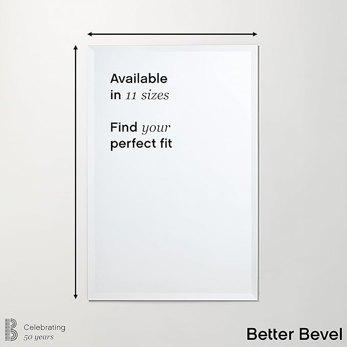 Better Bevel Frameless Rectangle Mirror, 30" x 40" Bathroom Wall Mirror w/Beveled Edge