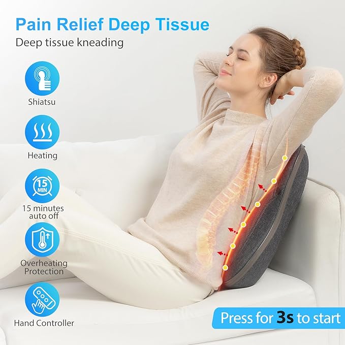CooCoCo Shiatsu Back Massager with Heat, 2025 Birthday Gifts for Mom Dad, FSA Eligible Massager for Lower Back Pain Relief, Deep Tissue Kneading Massage, Christmas Gifts for Men Women Husband, HSA