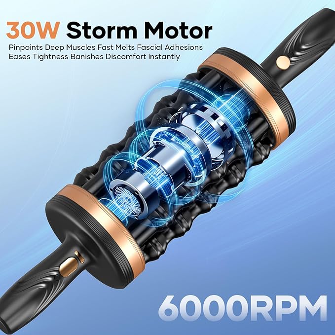 Deep Tissue Massager: 30W Motor 6000 RPM Percussion, 8 Rollers 72 Nodes, 5-Speed & Wireless, 2400mAh Battery, with Stand for Back/Leg/Shoulder Pain Relief(Gold)