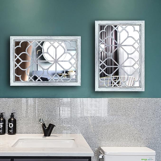 Wocred Set of 2 Rectangular Wall Mirror,Gorgeous Rustic Farmhouse Accent Mirror,Rustic White Color Entry Mirror for Bathroom Renovation,Bedrooms,Living Rooms and More(11”x15”)