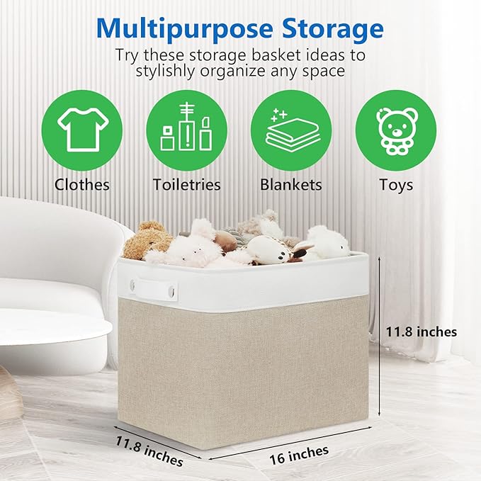 Bidtakay Storage Baskets for Shelves [4-Pack] Storage Bins for Organization Fabric Beige Baskets for Closet Hallway Cabniet Room Organizer Bins for Clothes Blankets Home