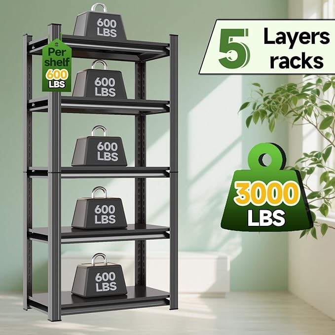 Book Shelf Heavy Duty Metal Bookcase 5-Tier, Adjustable Tall Shelves Black, for Bedroom Living Room (71" H * 39.3" W * 17.7" D)