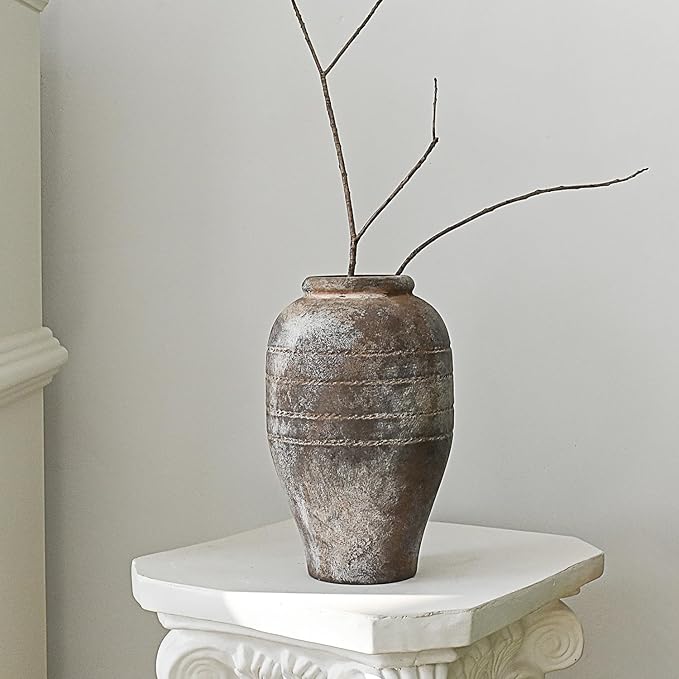 Antique Ceramic Flower Vase for Living Room Bedroom 9.06'' Farmhouse Decor for Bouquet Fake Plant Home Decor Office Table Shelf Fireplace Centerpieces Rustic Retro Vintage Classic Modern