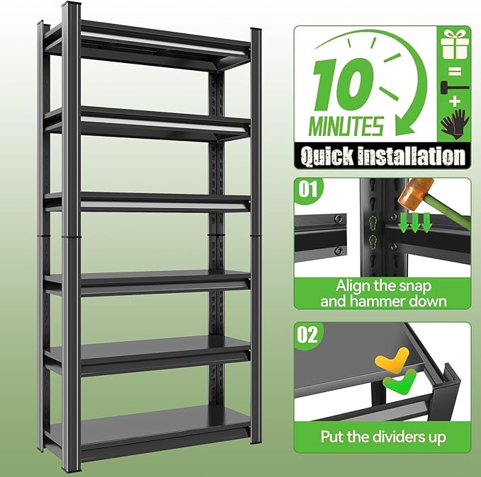 Book Shelf 6-Tier Tall Bookshelfs Metal, Industrial Adjustable Storage Black, Easy to Assemble for Bedroom (78" H * 39.3" W * 15.7" D)