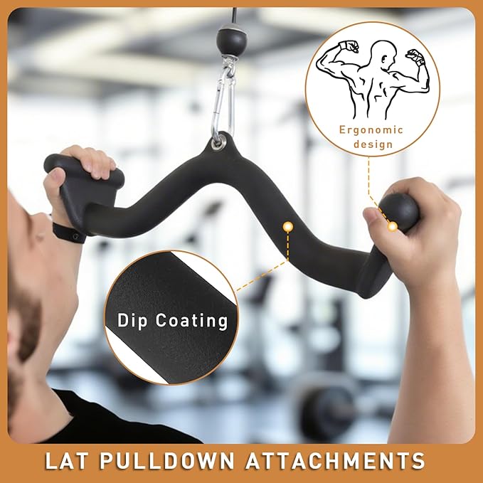 Lat Pull Down Bar T bar Row Attachment, V Bar Tricep Lat Pulldown Attachments, Back Strength Training Bar for Home Gym Exercise Cable Machine Attachments