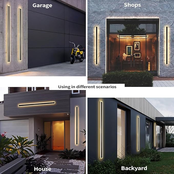 Exterior Wall Sconces, 2 Pack 71 Inch Outdoor Wall Light 3000K-6000K Dimmable Modern Outdoor Wall Lights IP65 Waterproof Black Exterior Sconces Wall Lighting for House Garage Patio Garden