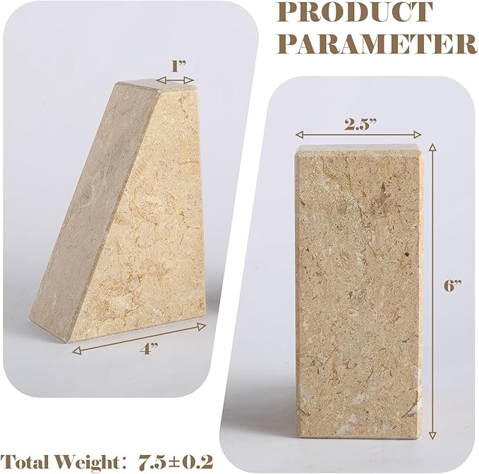 Marble Bookend for Heavy Books, Decorative Bookends for Shelves, Durable and Heavy-Duty Book End for Hardback Book &amp; CDS, Unique Book Stopper &amp; Holder, Pearlly Yellow, Set of 2