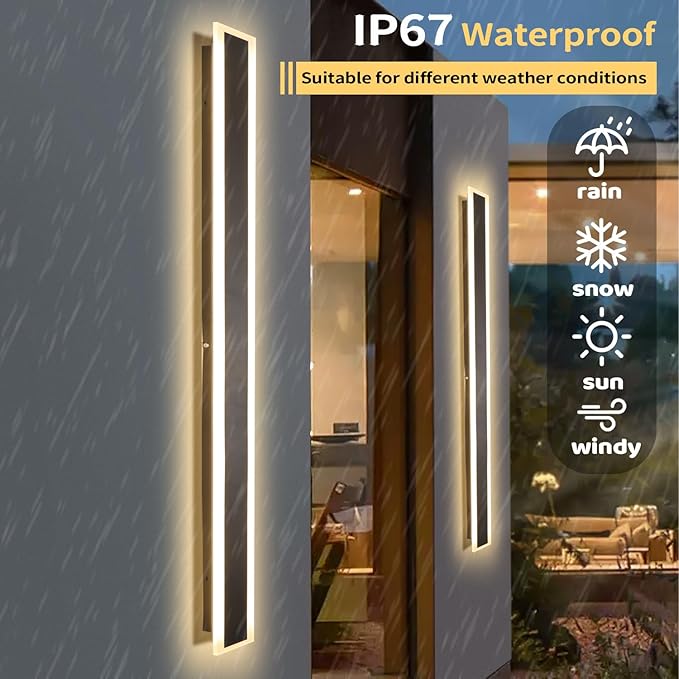 47 Inch Long Outdoor Wall Light, Exterior Wall Sconce 3000K-6000K Dimmable IP65 Waterproof LED Modern Exterior Sconce Black Wall Lighting for House Front Door Porch Garage