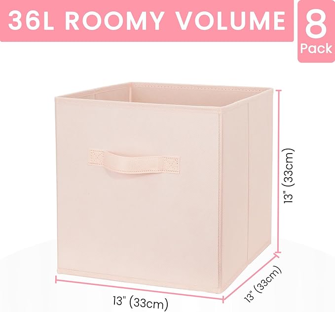 Criusia Storage Cubes - 13 Inch Heavy Duty Fabric Storage Bins for Shelves Closet Cube Organizer - 8 Pack Collapsible Cube Storage Bins Baskets for Clothes Blankets Toys - Nursery Organization