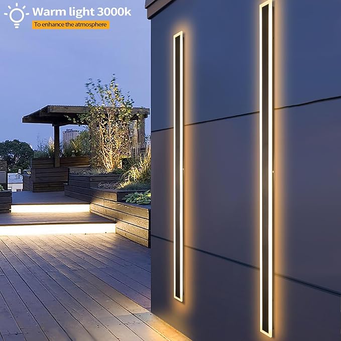 2 Pack 79 Inch Modern Outdoor Wall Light IP65 Waterproof Exterior Wall Sconce 3000K LED House Lights, Linear Long Outdoor Light for Garage Porch Patio