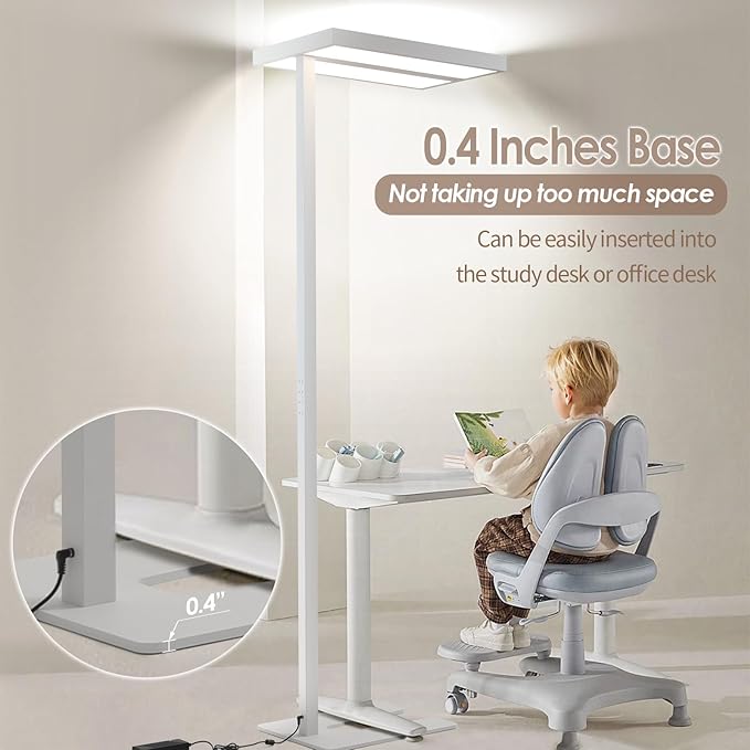 120W LED Floor Lamp 4000K for Office, 76.6'' 12600LM Dimmable Natural Daylight Eye-Caring Free Standing Lamp with Daylight Sensor and Motion Sensor for Meeting Room Studying Room Reading