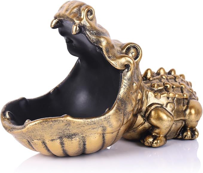 Alligator Statue Key Bowl, Fun Animal Statue Candy Dish for Entryway Decorative Bowl, Office Candy Dish, Big Mouth Sculpture Home Living Room Trinket Container Storage Box (Gold)