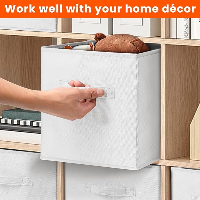 Criusia Storage Cubes - 13 Inch Heavy Duty Fabric Storage Bins for Shelves Closet Cube Organizer - 8 Pack Collapsible Cube Storage Bins Baskets for Clothes Blankets Toys - Nursery Organization (White)