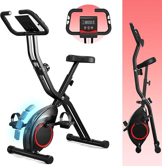 Foldable Exercise Bike for Small Apartments, Stationary Bikes for Home, Indoor Portable Cycling Bike with 16-Level Magnetic Resistance, 260LBS Capacity, 5.5 LBS Flywheel, Designed for Small Space Workout 816