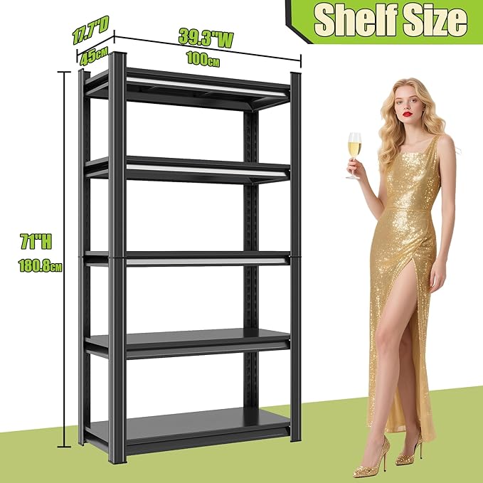 Book Shelf Heavy Duty Metal Bookcase 5-Tier, Adjustable Tall Shelves Black, for Bedroom Living Room (71" H * 39.3" W * 17.7" D)