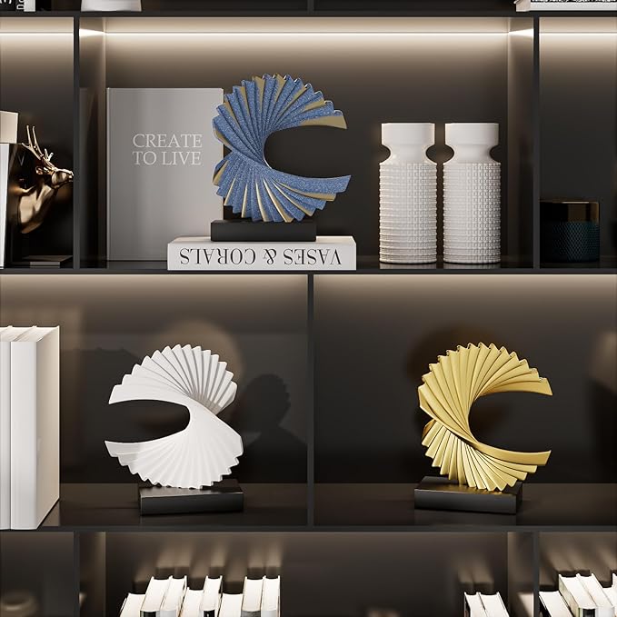 Ocean Wave Sculpture Modern Funky Decor Wave Sea Ornament, Resin Statue Home Decor Abstract Statues Office Desk Decor Shelf Decor Accents for Men(Dark Blue)