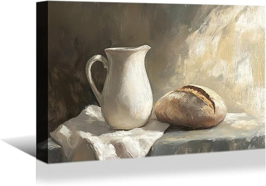 superbpag Country Kitchen Canvas Wall Art Vintage Farmhouse Sourdough Bread Still Life Painting Picture Wall Decor for Kitchen Dining Room, Ready to Hang - 1.5 Inch Thickness