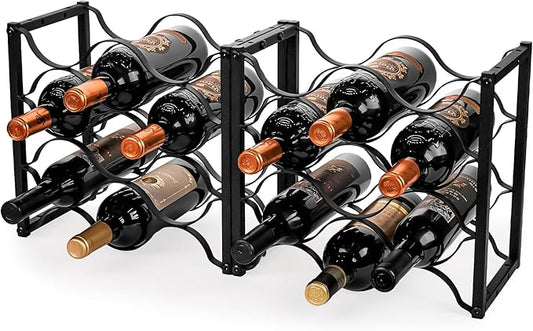 Countertop Wine Rack - 2X9 Bottle Freestanding Modern Black Metal Wine Holder - 3 Tier Tabletop Wine Stand for Cabinet, Pantry, Bar - Durable &amp; Space-Saving Wine Storage Organizer (2)