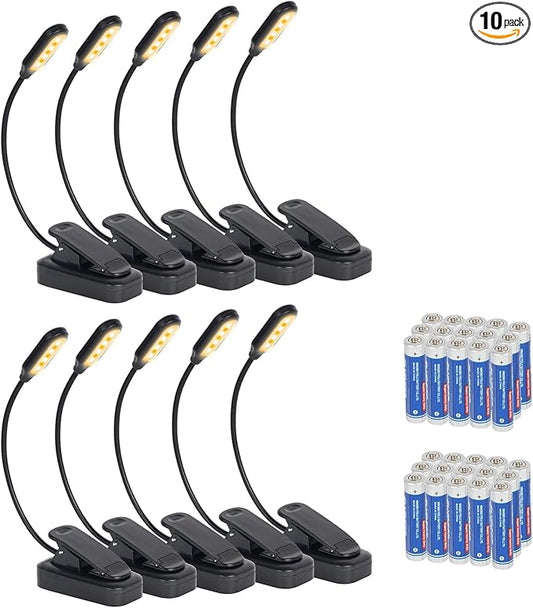 10 Pack Book Lights, Reading Lights for Books in Bed-Eye Caring 3 Colors, Stepless Dimming, 360° Flexible Studying Small Desk Lamp, Lightweight Clip-on LED Night Light for Book Lovers