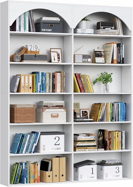 70.8'' Tall Bookshelf and Bookcase, 7-Tier Double Wide Bookcase Modern Large Open Display Shelves with Curved Baffle for Home Office Living Room (White)