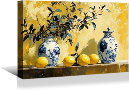 superbpag Vintage Kitchen Canvas Wall Art - 16x12 inches Lemon Botanical Painting Picture Wall Decor for Kitchen Dining Room, Ready to Hang