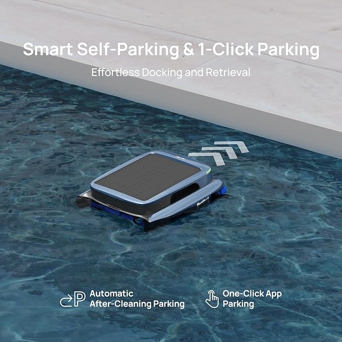(2025 Upgrade) Beatbot iSkim Ultra 24/7 Cleaning Solar Powered Pool Skimmer with Water Clarification System & APP Control, Voice Broadcast, Dual Charging Options, Edge & Corner Cleaning, Blue