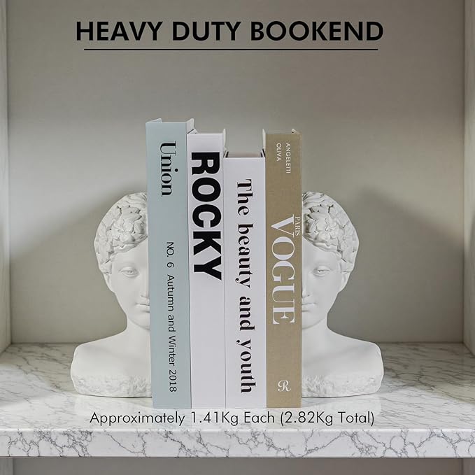 Modern Decorative Stone Bookends, Heavy Duty Book Ends Unique for Heavy Books, Cool Vintage Book Ends for Shelves &amp; Office Desk, Thinker Sculpture Bookends