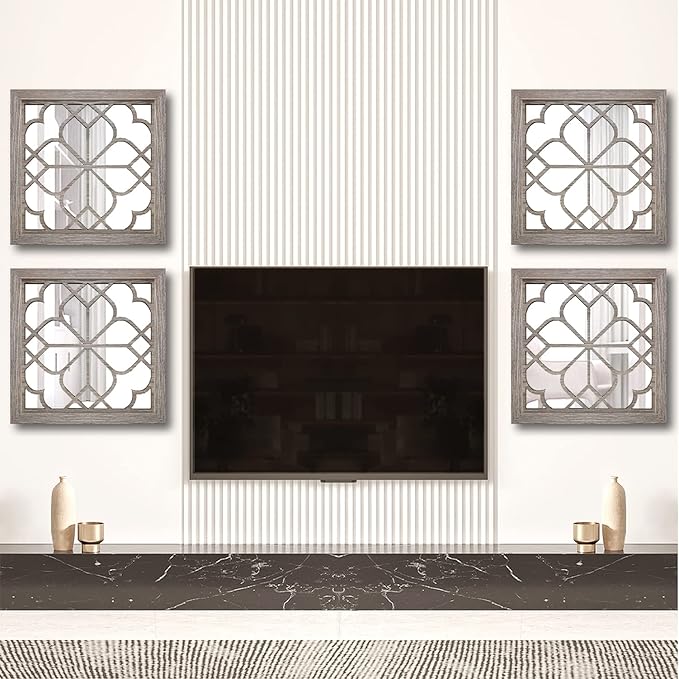 Wocred 2 PCS Square Wall Mirror,Gorgeous Rustic Farmhouse Accent Mirror,Barn Wood Color Entry Mirror for Bathroom Renovation,Bedrooms,Living Rooms and More(12”x12”)