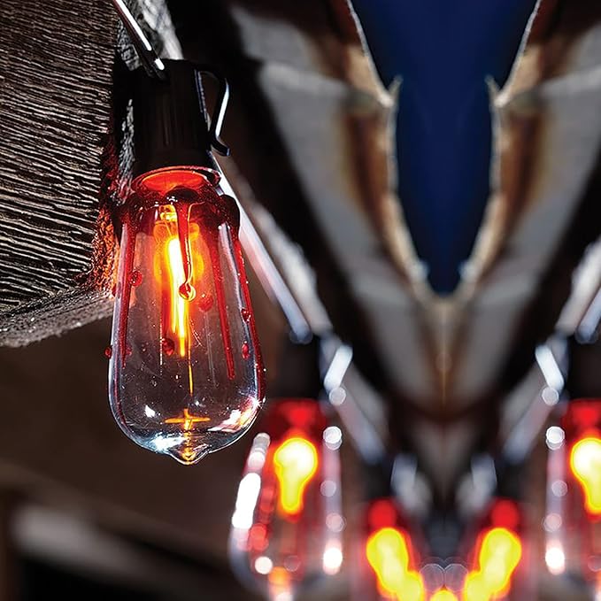 Abeja Flicker Flame String Lights - 10Ft Outdoor Decorations with 10 Flicker Flame Bulbs, Hanging Lights for Patio and Party, Black Wire