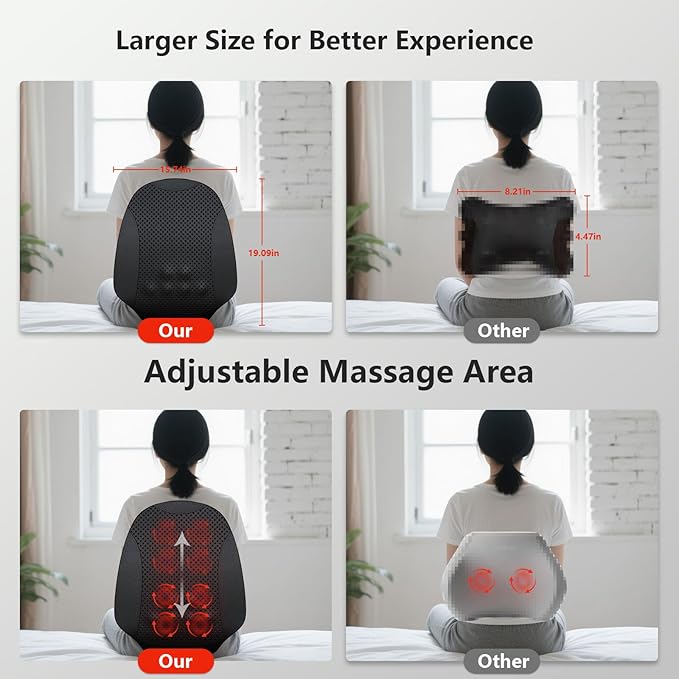 Back Massager with Heat, 4D Kneading Back Massager for Pain Relief Deep Tissue, Massagers for Neck, Back & Shoulder, Gifts for Men Women Mom Dad, Stress Relax at Home Office and Car