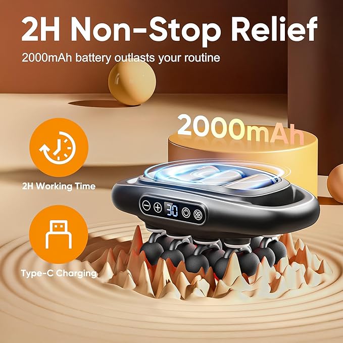 16-Drive Massage Gun Deep Tissue - 2025 Upgrade 8-Head Back Muscle Massager with 3 Modes & 30 Intensities, Portable Quiet Percussion Massager for Legs, Waist, Back, Neck, Buttocks Muscles Pain Relief