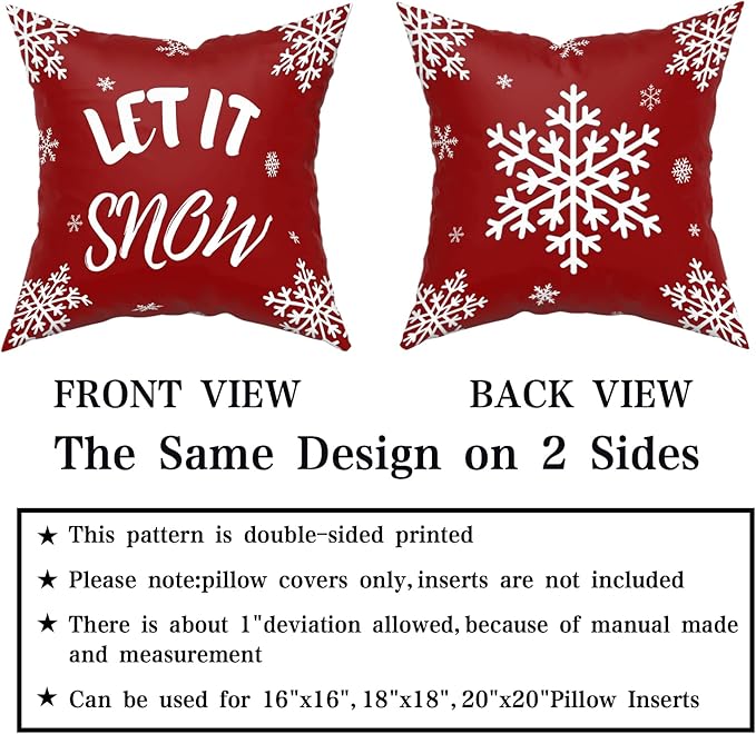 Giwawa Happy Winter Throw Pillow Covers Set of 2 Let It Snow Snowflake Red Merry Cotton Pillowcase Personalized Cushion Cover Room Bedroom Sofa Decoration Square 18×18 inchess