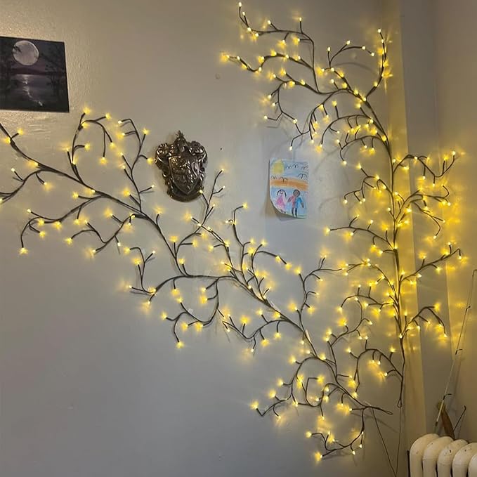 Enchanted Willow Vine Lights with Remote, Christmas Swags Decorations Indoor Room Decor, 18 Branches 144 LEDs Lighted Willow Vine Lights for Walls Bedroom Home Decor