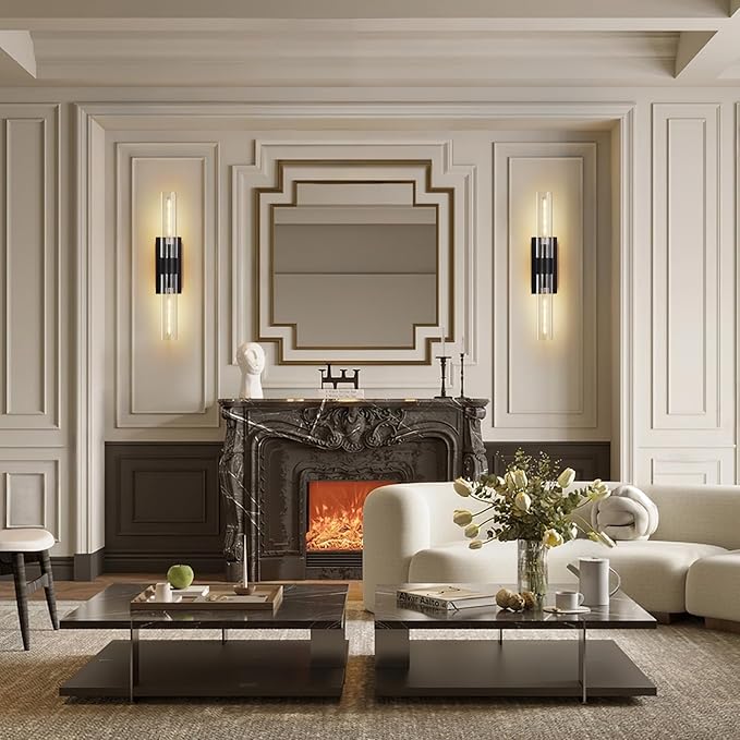 Bathroom Vanity Light Fixtures Wall Sconces, 22.8" Sconces Wall Lighting 2-Light, Black Glass Lamp, Glass Vanity Lights, Indoor Wall Lamps for Bedroom Bedside Living Room Hallway