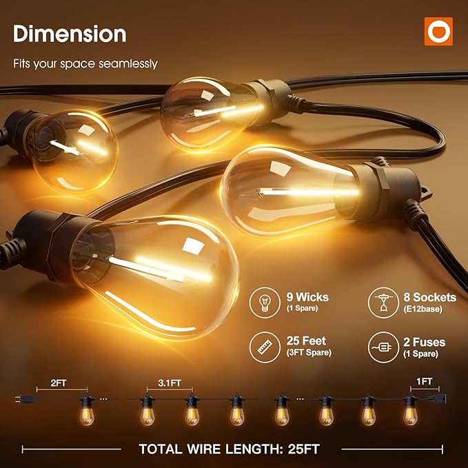 addlon 25FT LED Outdoor String Lights with Edison Shatterproof Bulbs, Heavy-Duty and Weatherproof Strand, Commercial Grade Patio Lights, Decorative for Garden or Patio, Black