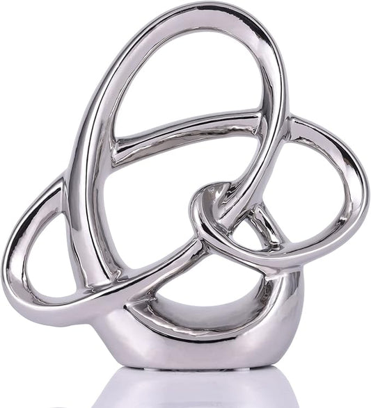 Modern Silver Decor Ceramic Statue - Abstract Home Accent & Tabletop Figurine for Living Room, Bedroom, Bathroom, Office, Shelf, Mantel - Wedding, Coffee Table, Dining Room Centerpiece Decoration