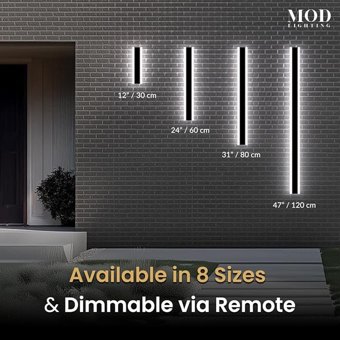 𝗠𝗢𝗗 𝗟𝗜𝗚𝗛𝗧𝗜𝗡𝗚 Haylen | Waterproof Outdoor Wall Light, LED Dimmable with Remote 3000K-6000K, Long Outdoor Porch Lights, Wired Lighting Fixture, Patio Exterior Wall Sconce, 2-Pack (Black, 24")