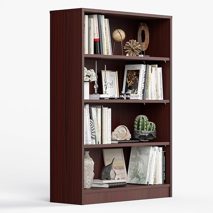 Farini 4 Shelf boockase Display Bookcase Freestanding Wooden Bookshelfs for Home Office Living Room,48 Inch Height,Mahogany