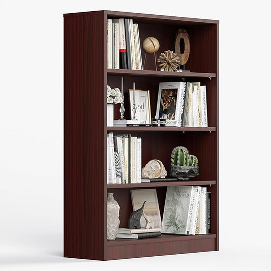 Farini 4 Shelf boockase Display Bookcase Freestanding Wooden Bookshelfs for Home Office Living Room,48 Inch Height,Mahogany