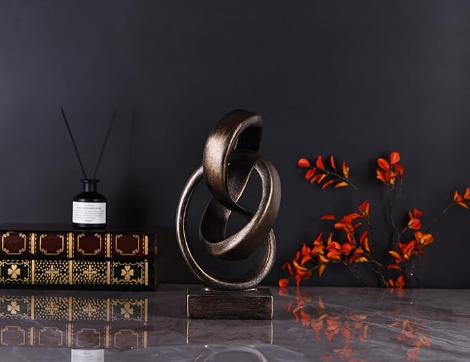 Modern Abstract Knot Sculpture, Artistic Mobius Inspired Resin Decor, Elegant Home and Office Decor, Perfect for Shelves, Desktops, and Mantles, Ideal Gift for Birthdays, Housewarmings (Bronze)