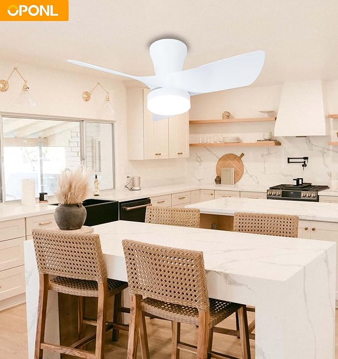 White Ceiling Fan with Light 30inch, Large Air Volume, Ceiling Fans with Lights for Bedroom Kitchen Dining room Patio