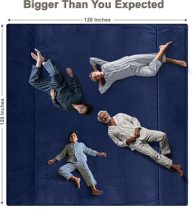 PHF Oversized King Fleece Blanket 120"x120", No Shed No Pilling Big Soft Blanket, Extra Large 10'x 10' Lightweight for Bed, Sofa Travel and Camping, Suitable for All Season, Navy Blue