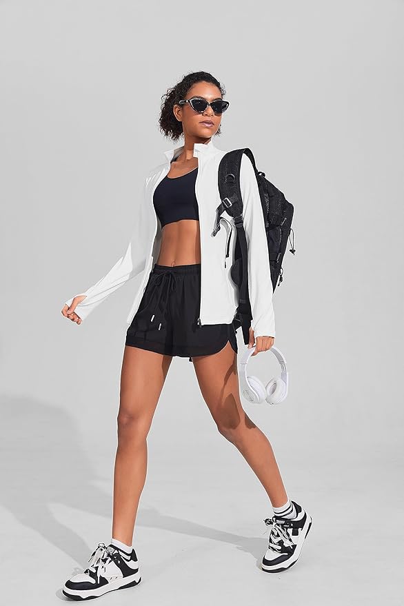 PINSPARK Women's Athletic Jackets Slim Fit Workout Jacket Full Zip Up Running Gym Yoga Sports Tops with Pockets