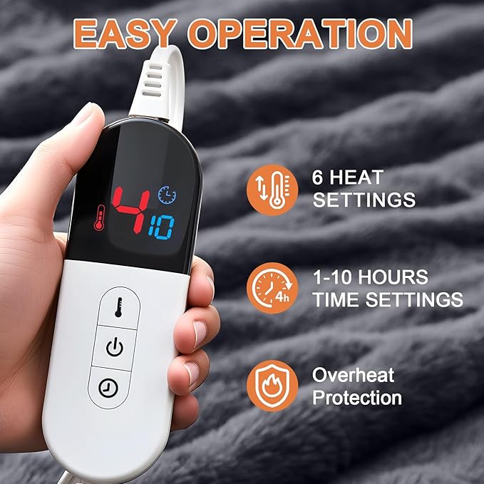 Heated Blanket Electric Throw Blanket 84''X 90''-Heating Blanket with 6 Heat Settings-4/10 Hours Auto Off,Cozy Faux Rabbit Fur Bubble Electric Blanket,Dark Gray