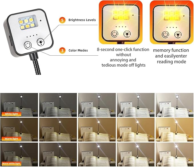 10 Pack Rechargeable Book Lights for Reading at Night in Bed, LED Book Light with Memory Function Lightweight Booklight Bulk Clip on Small Portable Travel Reading Lamps for Book Lovers USB Charging