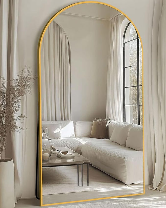 Full Length Mirror, 78"x38" Oversized Floor Mirror, Arched Full Body Mirror with Stand for Bedroom, Living Room, Cloakroom, Gold