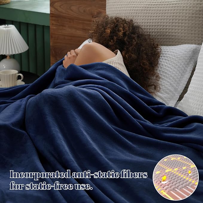 PHF Ultra Soft Fleece Blanket Twin Size, No Shed No Pilling Luxury Plush Cozy 300GSM Lightweight Twin XL Blanket for Bed, Couch, Chair, Sofa Suitable for All Season, 76" x 90", Navy Blue